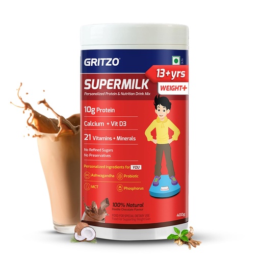 [BRSRMHYYAQNBEF33] Gritzo SuperMilk Weight+ (13+ Boy), Double Chocolate, 400g