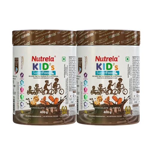 [BRSROADYBYCWKHQ6] Nutrela Kids Protein Powder - 400g, Chocolate Flavour | Helps in Memory and Brain Development | Improve Muscle Mass, Bone and Teeth Strength | Ideal for 4 to 15 Years | Pack of 2