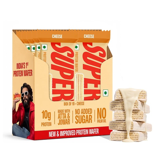 [BRSRAHY5O4DWY2A2] SuperYou Cheese Protein Wafer Bars (Pack of 10)|10g Protein, 3g Fiber, No Added Sugar|Yeast Fermented Protein|Energy Bars|Crunchy Wafer Bar|100% Vegetarian|No Palm Oil|400g
