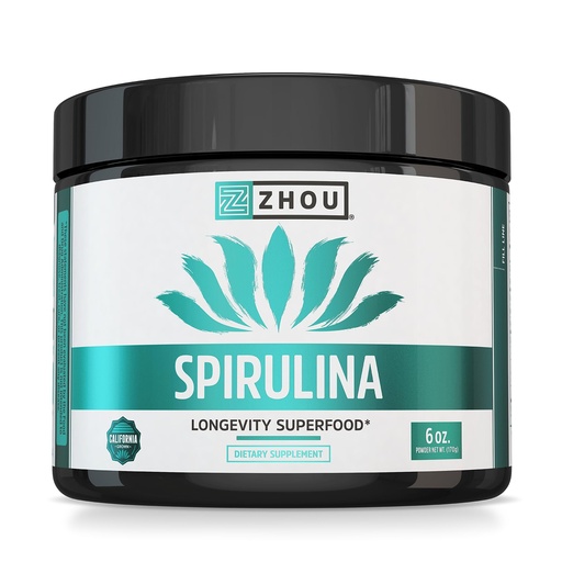 [BRSWKF37OQNBCGQV] Zhou Spirulina Powder - Blue Green Spirulina Superfood for Women & Men with Vegan Protein, Chlorophyll & Phycocyanin for Smooth Energy & Longevity, Drink Mix for Smoothies - 6 oz Jar (48 Servings)