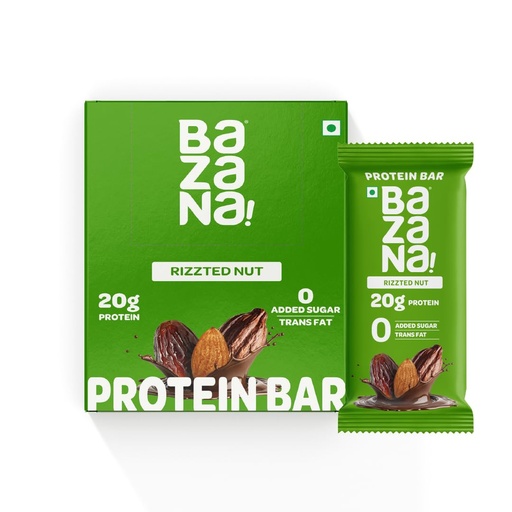 [BRSRYYA7CUOQK336] Bazana 20g Protein Bar |Rizzted Nuts | Pack of 6 | No Added Sugar | High Protein Healthy Snack | Whey & Nuts Blend | Gym & Workout Recovery | Gluten Free | Healthy Snacks