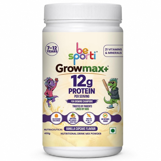 [BRSRYZY6CMGRGETK] Growmax+ Kids Protein Powder 12g Protein, Vanilla 400g, Age 7-12