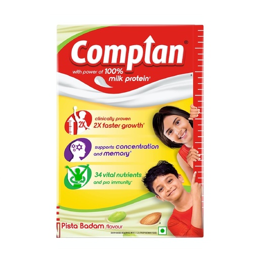 [BRSWGFQKAAIRUDT7] Complan Nutrition Drink Powder for Children, Pista Badam Flavour, 500 g Carton | Nutrition drink for kids with protein & 34 vital nutrients