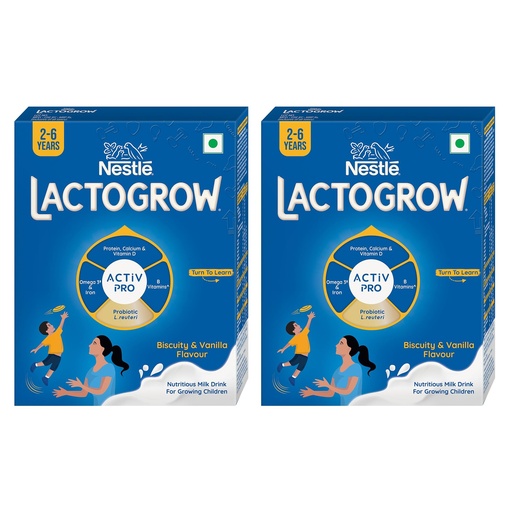 [BRSROGIFBUMGCCA7] Nestle LACTOGROW Nutritious Milk Drink Powder | Biscuity Vanilla Flavour (2-6 Years), Pack of 2, 800G, Bag-In-Box Pack