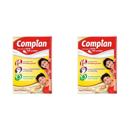 [BRSRAZAQA4HQY3L4] Complan Nutrition Drink Powder for Children, Kesar Badam Flavour, 500 g Carton | Nutrition drink for kids with protein & 34 vital nutrients (Pack of 2)