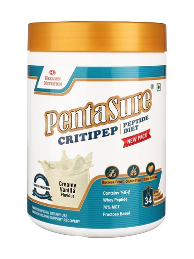 [BRSWGY3QDMFWKDTV] PentaSure Critipep Peptide Diet Powder | Creamy Vanilla Flavor - 400g | 100% Whey Peptide, MCT, Fructose Based Nutritional Supplement Drink | 34 Vital Nutrients | 20g Protein per 100g