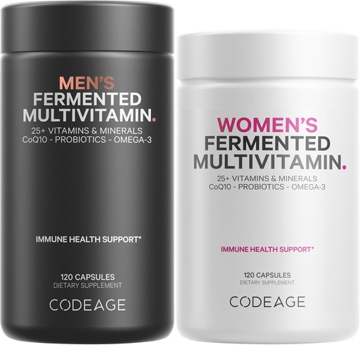 [BRSRMZY2AEMBAYDO] Codeage Daily Multivitamin Bundle: Women ' Men ' Multivitamins, B-Vitamins, Probiotics, Food-Based Blends, 120 Capsules Per Bottle