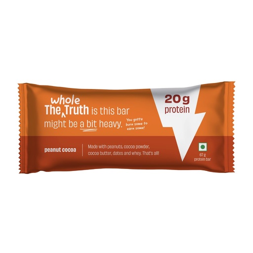 [BRSRMBAFDMCWAAD5] The Whole Truth - High Protein Peanut Cocoa 20g Protein Bar - Pack of 5 x 67g each - No Preservatives - No Artificial Flavours - All Natural
