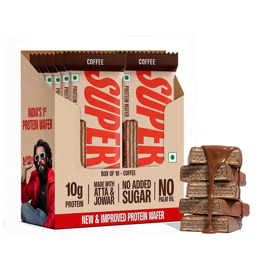 [BRSREY3QAV4AYHTJ] SuperYou Coffee Protein Wafer Bars (Pack of 10)|10g Protein, 3g Fiber, No Added Sugar|Yeast Fermented Protein|Energy Bars|Crunchy Wafer Bar|100% Vegetarian|No Palm Oil|400g