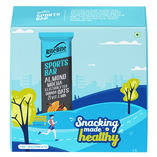 [BRSWGBD4AAHAIHL4] RiteBite 4g Protein Bar, Sport Bar | With Almond, Mocha Electrolytes, Quinoa & Oats | No Cholesterol & Trans Fat Energy Bar, 40g (Pack of 12)