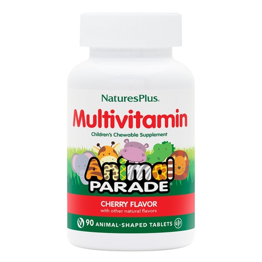 [BRSWIFI2BACQKADG] NaturesPlus Animal Parade Multivitamin Children's Chewables - Cherry Flavor - 90 Animal-Shaped Tablets - Promotes Health & Well-Being - Vegetarian, Gluten Free - 45 Servings