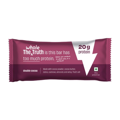 [BRSRMBAFDMBB6D3X] The Whole Truth - High Protein Double Cocoa 20g Protein Bar - Pack of 5 x 67g each - No Preservatives - No Artificial Flavours - All Natural