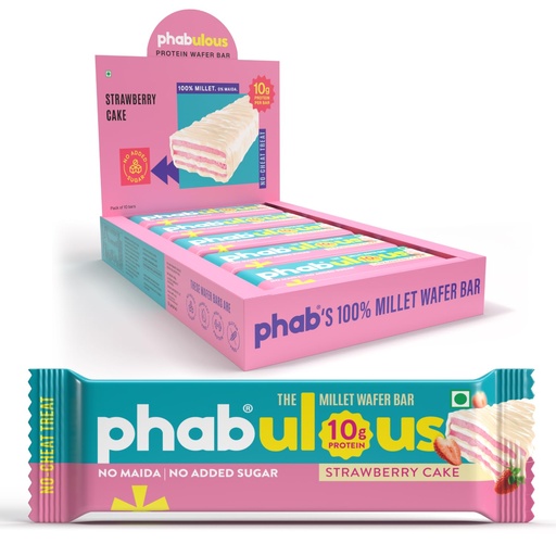[BRSREZYYAUJRSEI4] Phab Protein Wafer Bar Strawberry Flavour - No Maida Only Millets (Bajra) | 10g Protein With No Added Sugar, No Preservatives, No Trans Fat | Gluten-Free Healthy Snack | Desk-to-Gym Snack