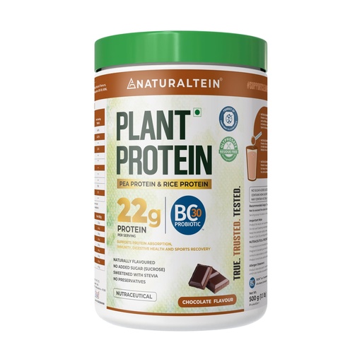 [BRSREFL3CRYGYDLJ] NATURALTEIN Plant Protein – 22g Clean Protein per Serving with BC30 Probiotic | Chocolate Flavour | Supports Strength, Energy & Gut Health | No Added Sugar | 100% Natural, Vegan & Easily Digestible Nutrition