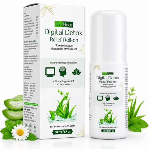 [BRSRYZQBPMMGE33B] Digital Detox Relief Roll On 50 ml for Headache, Eye Strain & Screen Fatigue Relief Cooling Herbal Roll-On with Peppermint Chamomile & Lavender Ayurvedic Stress Relief Relaxation Therapy