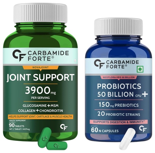 [BRSRMAT5DN5QE3TZ] Carbamide Forte Glucosamine & Chondroitin MSM - 3900mg Per Serving – 90 Tablets & Carbamide Forte Probiotics Supplement 50 Billion for Women & Men – 60 Veg Capsules
