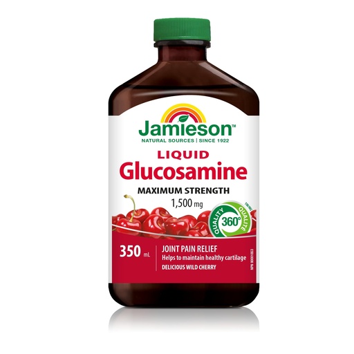 [BRSWIZYPOYCWKAYV] Jamieson Liquid Glucosamine 1,500 Mg Maximum Strength - Wild Cherry Flavour, Gluten-Free, 350 Ml (Pack Of 1)