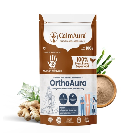 [BRSRGHAEAADQEDTO] CalmAura OrthoAura Ayurvedic Bone & Joint Support Powder 100g | Herbal Joint Pain Relief, Arthritis Care, Bone Strength & Mobility Formula with Hadjod Punarnava Shallaki | Vegan