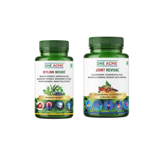 [BRSRABATOUPQE3L7] Memory Boost and Joint Support Supplement Combo Pack, Mylink Neuro with Brahmi & Ginkgo Biloba, Joint Revival with Glucosamine & Chondroitin