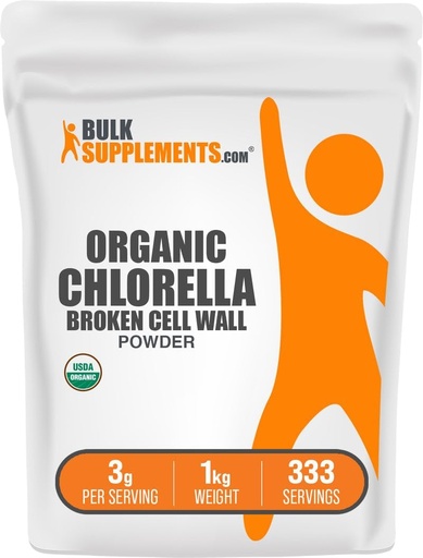 [BRSWIFYZBUHAMYLO] BulkSupplements.com Organic Chlorella Powder - Broken Cell Wall, Green Superfood Powder, Chlorella supplement - Gluten Free, 3g per Serving, 1kg (2.2 lbs) (Pack of 1)