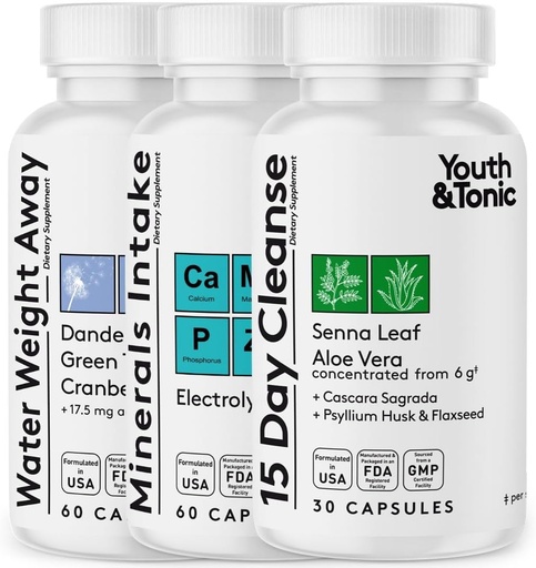[BRSRAZAHPIFRSADH] Youth & Tonic Water Weight Away and 15 Day Cleanse Bundle, Packed with Replenish Electrolytes to Support Hydration While Using Diuretics
