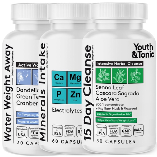 [BRSRAZAHPIFRSADH] Youth & Tonic Water Weight Away and 15 Day Cleanse Bundle, Packed with Replenish Electrolytes to Support Hydration While Using Diuretics