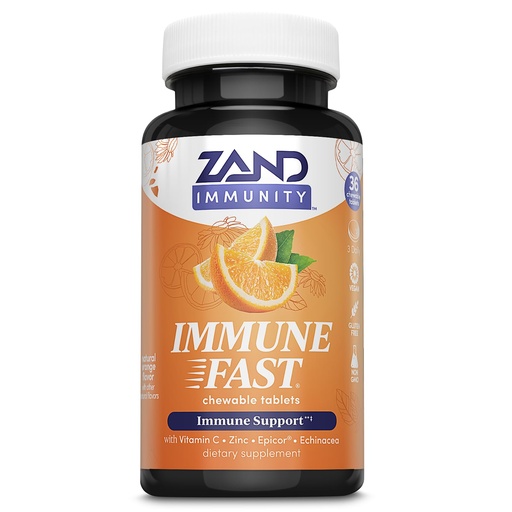 [BRSWYYALBZYAIELU] ZAND Immunity Immune Fast Zesty Orange Chewables - Immune Support Supplement w/Epicor Fermented Yeast, Vitamin C 1000mg, Zinc, Echinacea - Non-GMO, Vegan, Gluten Free, 60-Day Guarantee, 10 Servings
