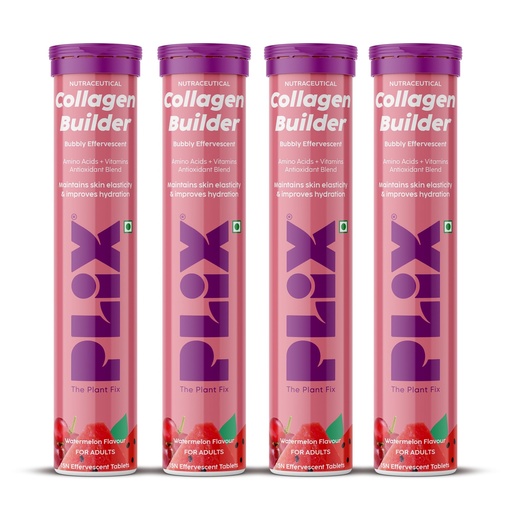 [BRSROA34PIJR4AY6] PLIX - THE PLANT FIX Collagen Builder Bubbly Effervescent-15 Capsules (Pack Of 4,Watermelon) For Hydrated Skin & Anti-Aging|Amino Acid Blend For Collagen Production|Vitamin C & E|100% Vegan,4 Count