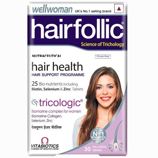 [BRSROYA5DIPWEALA] Wellwoman Hairfollic supplements with Advanced Hair Nutrition formula for Women with Biomarine collagen complex,Biotin &Zinc that support hair growth & maintain healthy hair|30 Nonveg tablet,200 grams