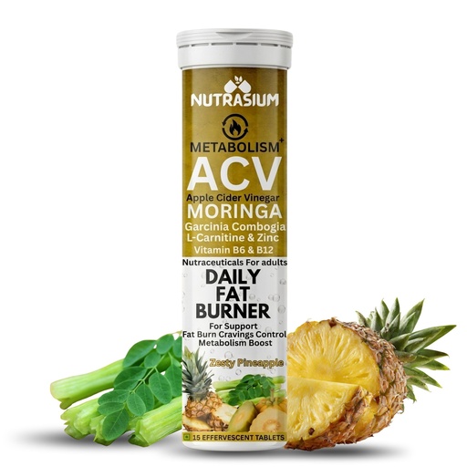 [BRSREFL2PN6Q4CIU] Nutrasium ACV Moringa Metabolism Plus | Apple Cider Vinegar Effervescent Tablet | For Supports Weight Loss, Control Cravings, Convert Fat Into Energy, Boost Energy & Immunity | 15 Tablets Pineapple