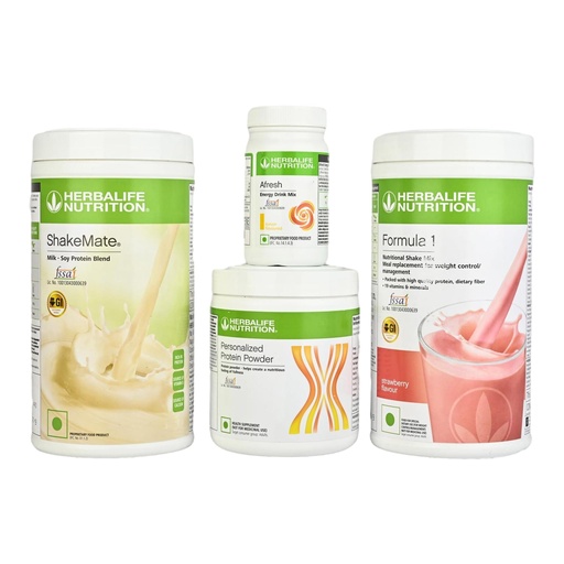 [BRSRM23YOIBRM2YY] HERBALIFE Formula 1 Shake Strawberry 500g, Protein 200Gram, Afresh Lemon 50g, ShakeMate 500gNutrition Drink (Pack of 4, Strawberry, Lemon Flavored)