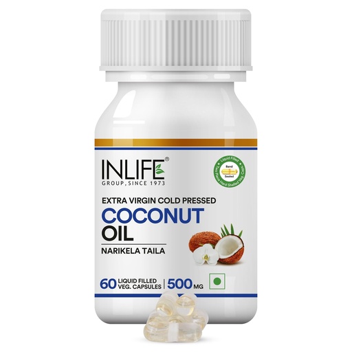 [BRSWIHD4CYCWOFA3] INLIFE Coconut Oil Capsules 500mg, Extra Virgin Cold Pressed, 60 Count