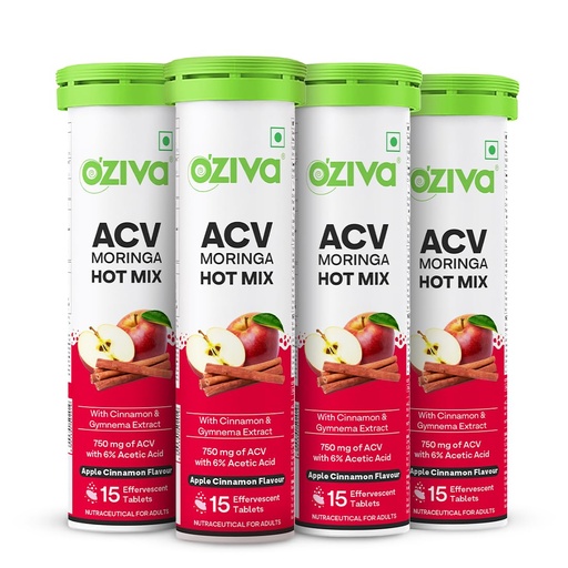 [BRSRGYLQCMCQMFYU] OZiva ACV Moringa Hot Mix Tablets, Gymnema, Apple Cinnamon, Pack of 4