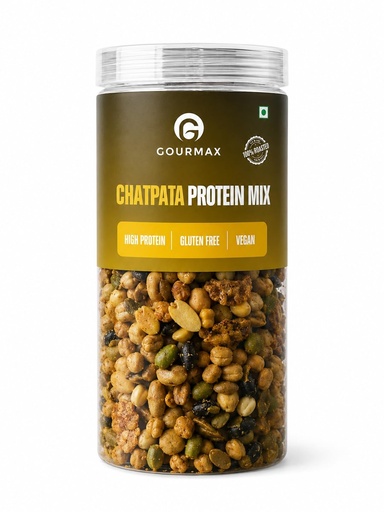 [BRSRY23QAAOR4H3O] Gourmax Chatpata Protein Mix | High Protein Roasted Snack with Soybean, Edamame & Black Beans | Gluten Free | 100% Vegan | Healthy Namkeen | 350 g