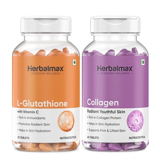 [BRSRABT5BMDQYEQ2] Herbal Max Collagen & L-Glutathione Supplement Skin Brightening, Anti-Aging, Hair & Nail Support 90 Tablets For Men & Women