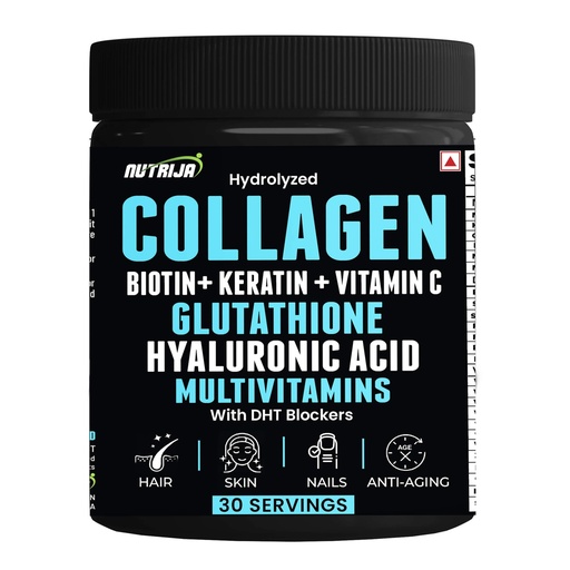 [BRSRAGIPAFYAGC3X] Hydrolyzed Marine Collagen with Biotin, Vitamin C, Zinc, Keratin, Glutathione, Hyaluronic Acid, DHT Blocker & Multivitamins. (Unflavoured)