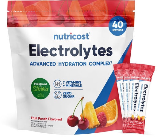 [BRSRAEAQOIDWOCT6] Nutricost Electrolytes Complex, Fruit Punch Flavored, 40 Stickpacks - Advanced Hydration Complex