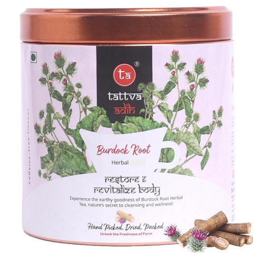 [BRSREEILDJYRMHTA] Tattva Adih Burdock Root Drink 60g, 40+ Cups | Natural Herbal for Skin Health, Digestion & Liver Support | Caffeine-Free Dried Powder in Airtight Tin (60 g, Burdock Root Drink)