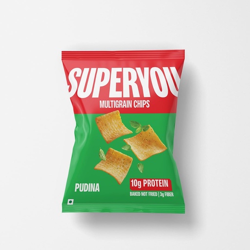 [BRSREEL7CV7BG3TV] Superyou Multigrain Protein Chips - Pudina(Pack of 1) | 10g Protein, 3g Fiber, No Added Sugar, No Palm Oil, Baked | 100% Vegetarian | Thinnest, Lightest and Healthiest Protein Snack | 40g