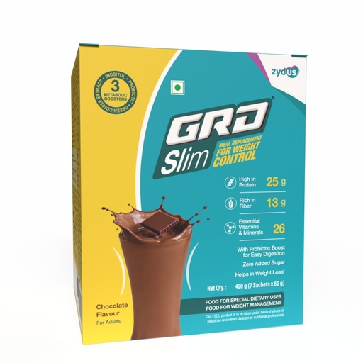 [BRSRYZAFDMJQEELG] GRD Slim Meal Replacement Shake for Weight Management | Chocolate Flavour | 25g Protein | 13g Fibre | 26 Vitamins & Minerals | Zero Added Sugar | 3 Metabolic Boosters | Pack of 7 Sachets