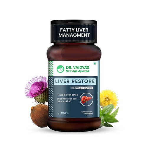 [BRSRAAAFOR7RAAL3] Dr. Vaidya’s Liver Restore Tablets with Milk Thistle and Dandelion | 600mg Silymarin | Ayurvedic Liver Detox & Care Supplement | Supports Liver Health, Cleansing, Digestion & Metabolism | 30 Tablets, Pack of 1