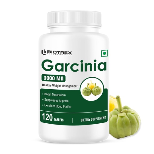 [BRSRA2YQBZ6RUGYY] Biotrex Nutraceuticals Garcinia Cambogia 3000mg 60% HCA With 6mg Piperine | Supports Metabolism & Energy Levels | Healthy Weight Management | Complete Natural Formula | 120 Vegan Tablets
