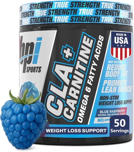 [BRSWGCADCAJRA2DO] BPI Sports CLA+Carnitina – CLA L Carnitina e Ácido Linoleico – L Suplemento Carnitina para perda de peso, metabolismo e músculo magro – Cafeína Grátis – Framboesa Azul – 50 Servings – 12.34 oz