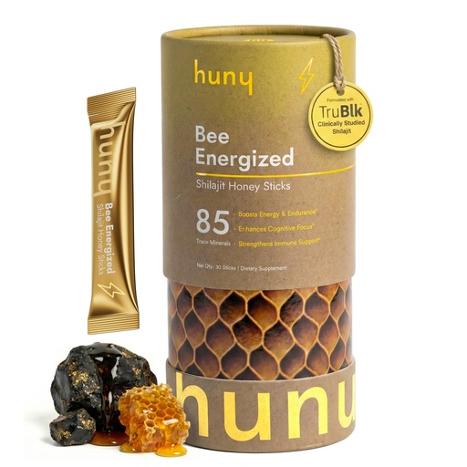 [BRSRAAQHBZ4GMYI2] HUNY Bee Energized Shilajit Honey Sticks | Functional Raw Honey + TruBlk Clinically Studied Pure Himalayan Shilajit | 85+ Trace Minerals & Fulvic Acid for Clean Energy | 30 Count