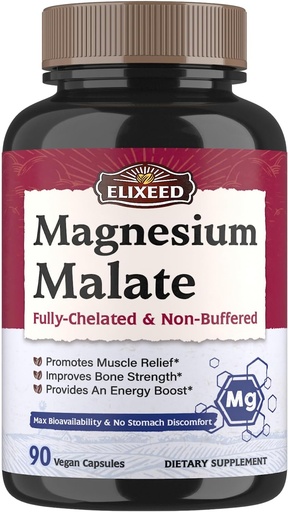 [BRSRMHQ3AQCAEHLL] Magnesium Malate Capsules, Magnesium Supplements, Chelated, High Absorption & Bioavailability, Mineral for Men, Women & Kids, Energy Production & Muscle Recovery, 90 Vegan Caps
