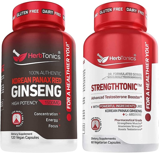 [BRSWYHD3CAJREELA] Herbtonics Korean Panax Red Ginseng and Strengthtonic Testosterone Booster for Men Bundle