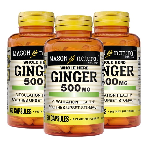 [BRSW2CQ7BUBRY234] MASON NATURAL Whole Herb Ginger 500 mg, 6 Month Supply, Natural Herbal Supplement, 60 Capsules (3 Pack)