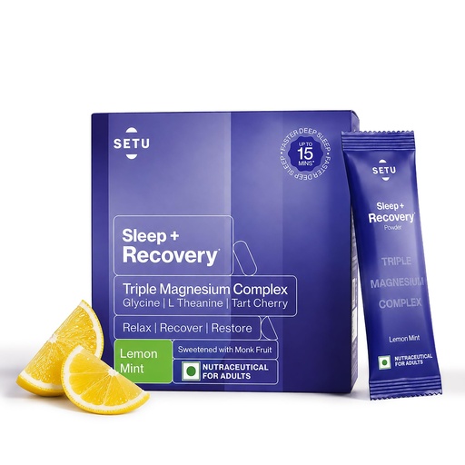 [BRSRY2Q2AQIQODYY] Setu Sleep + Recovery | Triple Magnesium Complex for Relaxation and Recovery | Lemon Mint Flavor | 15 Sachets
