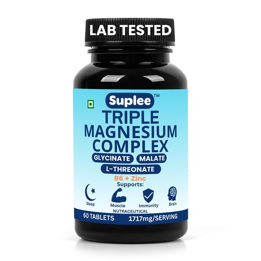 [BRSREBI5OEDQGCDX] Suplee Triple Magnesium Complex Supplement with Magnesium Glycinate, L-Threonate & Malate | With Zinc & Vitamin B6 for Sleep, Muscle, & Brain Support | 60 Tablets
