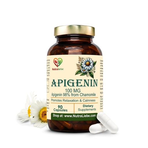 [BRSREZYHAUFWMA3V] Apigenin 100 mg – Chamomile Extract Supplement – Natural Sleep & Anxiety Support – Non-GMO, Vegan – 90 Veg Capsules